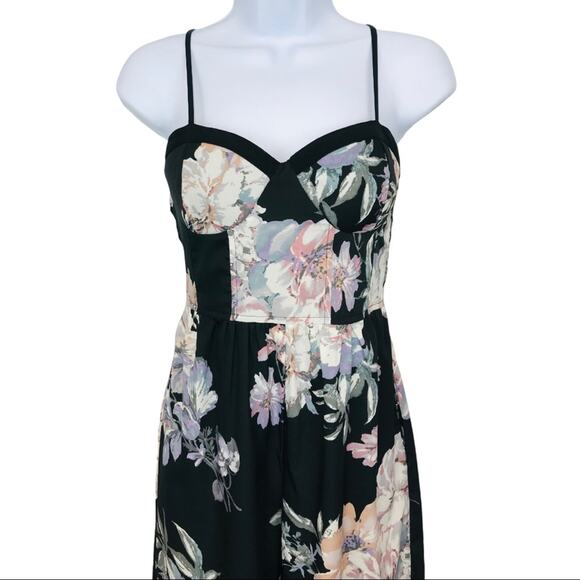 Band of Gypsies Black Floral Jumpsuit with Pockets wide leg - Picture 5 of 11